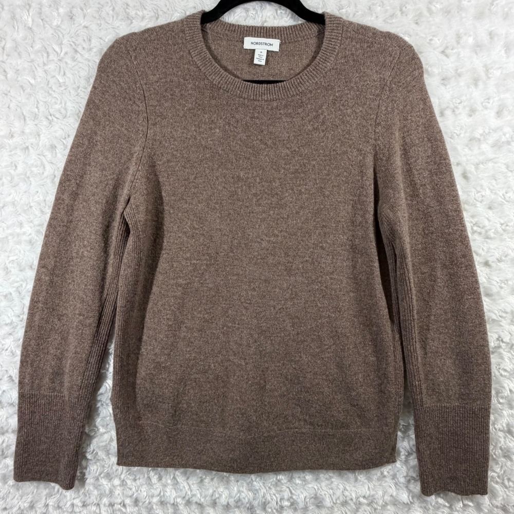 Nordstrom Women Size M Brown 100% Cashmere Heathered Mocha Crewneck Sweater